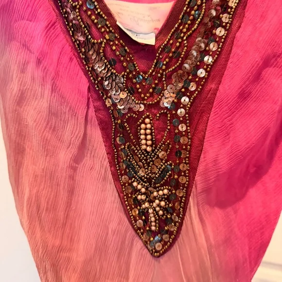 Vintage Jeff Gallon 100% Silk Made in France Ombre Beaded Y2K Dress UNIQUE - Picture 7 of 8